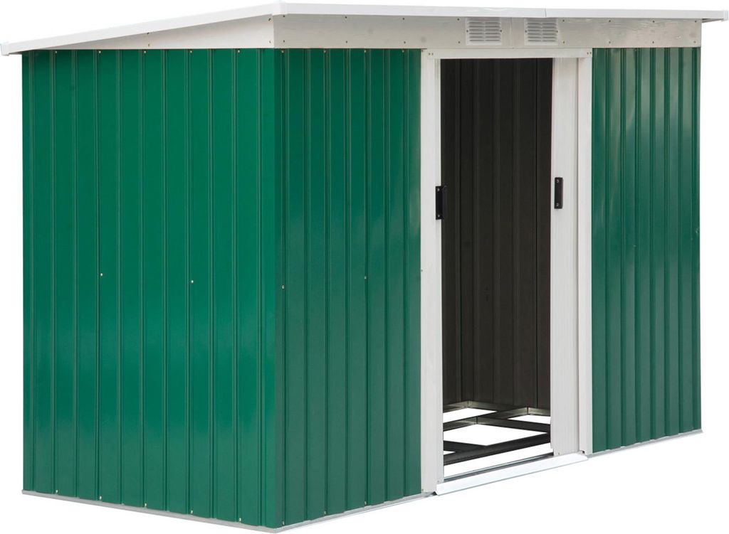 Metall Gerätehaus 6,3m³ 280x130x172cm Geräteschuppen mit Pultdach Schiebetür wetterfest Gartenhaus Outdoor Garten Schuppen Schrank für Hinterh...