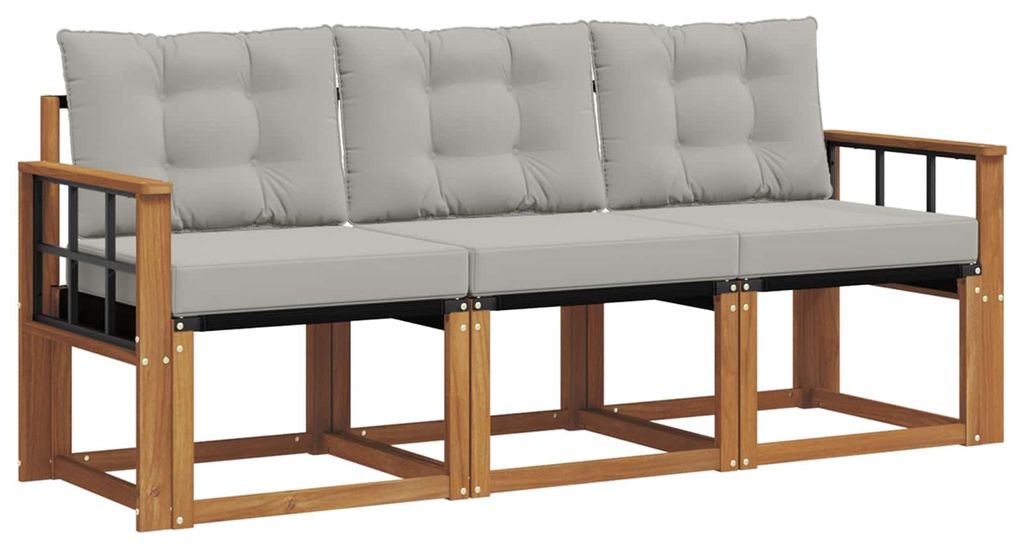 vidaXL Outdoor-Sofagarnitur mit Kissen 3 pcs Natürlich und Hellgrau
