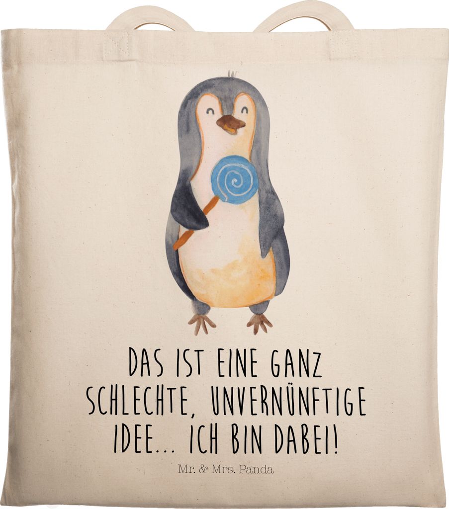 Mr. & Mrs. Panda Shopping Tasche Pinguin Lolli - Transparent - Geschenk, Rabauke, Unvernünftig, Schultasche, Tote Bag, Tragetasche, Uni, Süßigke...