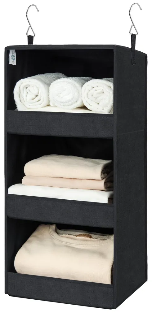 Organiseur de placard pliable noir 3 compartiments en tissu robuste
