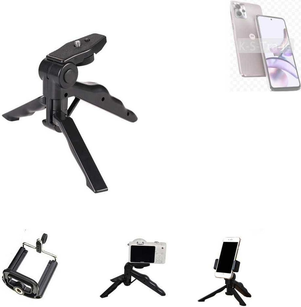 K-S-Trade Stativ Tisch-Ständer Dreibein Handy-Stativ Ständer kompatibel mit Motorola Moto G13 Mini-Stativ Smartphone Tripod Handy-Stativ aus Plastik