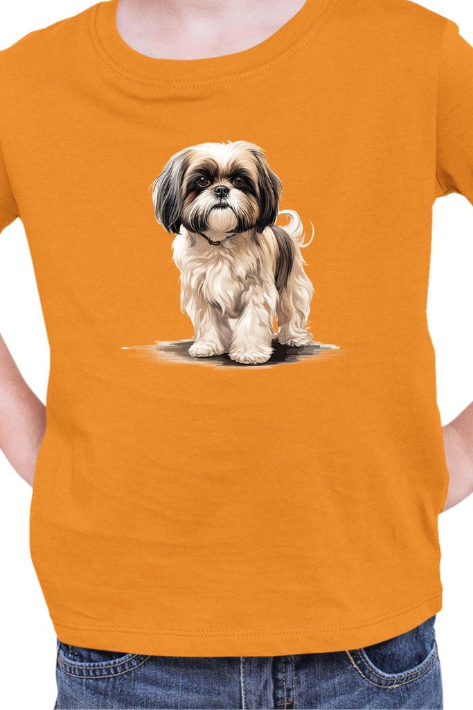 Kinder T-Shirt Dogs Breeds Shih Tzu Dog Breed 005, 3-4 Jahr - 104 / Orange