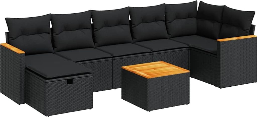 vidaXL 8-tlg. Garten-Sofagarnitur mit Kissen Schwarz Poly Rattan