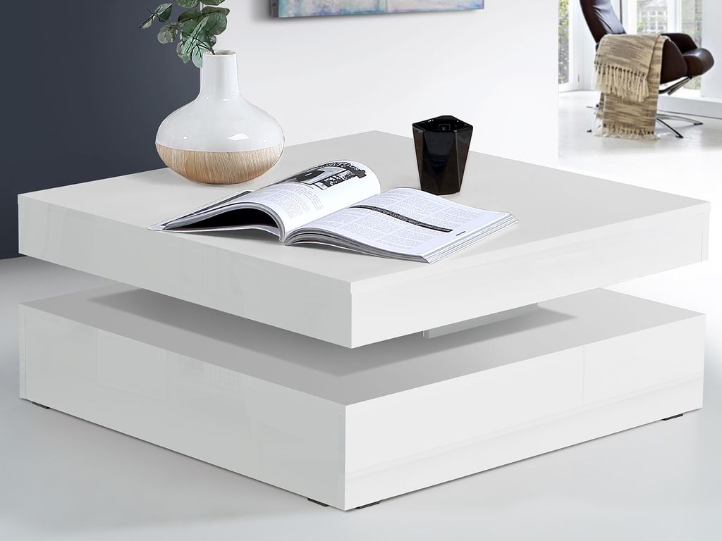Konferenční stolek TURN 78 x 78 cm otočná deska optic bílá Obrázek produktu 