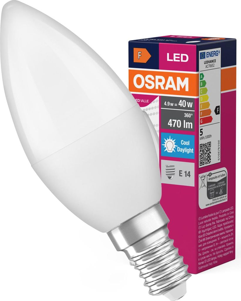 Żarówka LED B37 Świeczka E14 4.9W = 40W 470lm 6500K Zimna Zdjęcie produktu 
