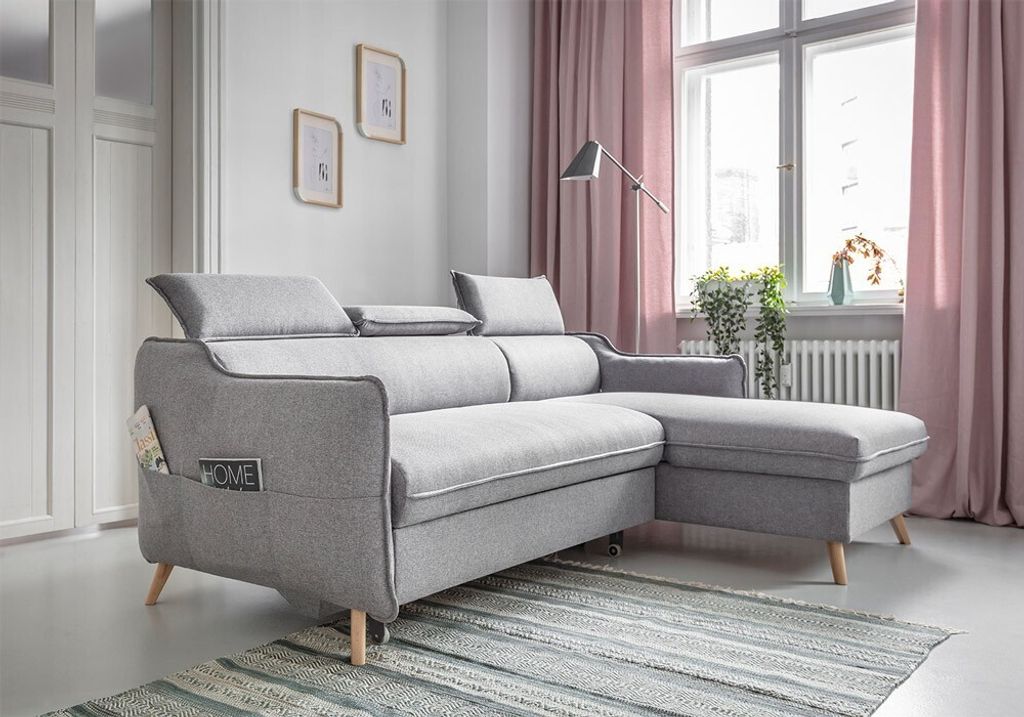 MIUFORM Sweet Harmony - Ecksofa mit Bettfunktion - 228x162cm - Hellgrau - L-Form Rechts - Schlafsofa Couch