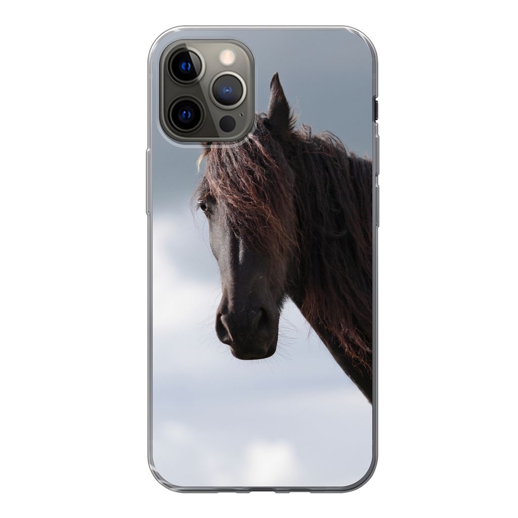 MuchoWow Handyhülle Schutzhülle Hülle für iPhone 12 Pro Pferde - Himmel - Porträt Silikon Softcase Handy Hülle - Abdeckung