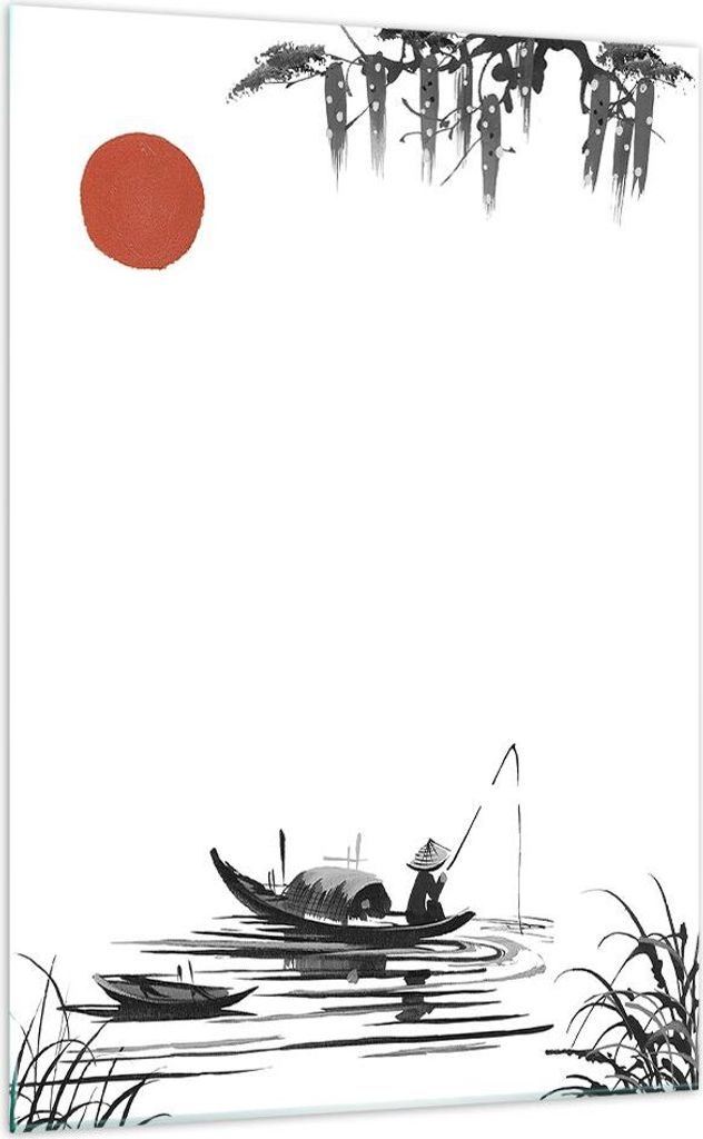 Bilder auf glas - Einteilig - China Angler Zeichnen - 70x100cm - Glasbilder - Wandbilder - Bilder - zum Aufhängen bereit - Wanddekoration aus Glas...