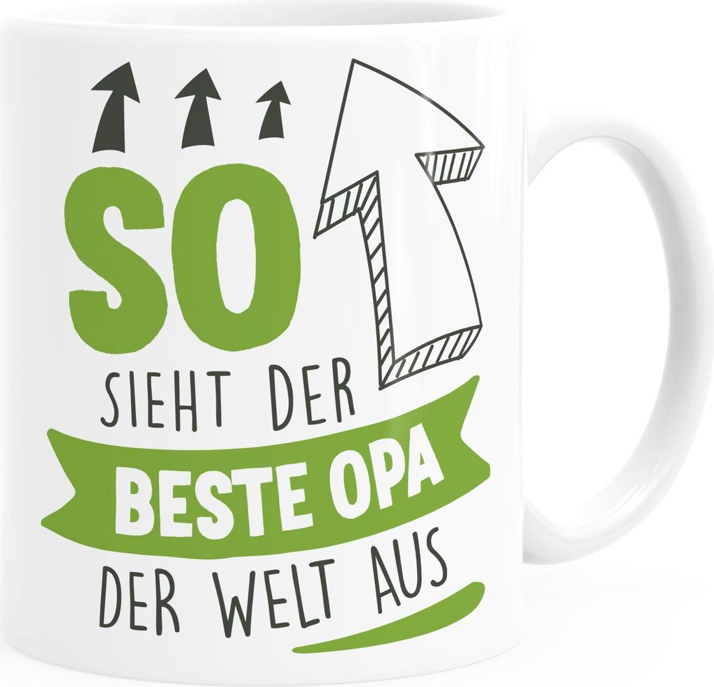 Kaffee-Tasse Geschenk Spruch so sieht die/der beste Oma/Opa/Mama/Papa der Welt aus Pfeil Geschenkidee Eltern Großeltern Moonworks Bester Opa wei...