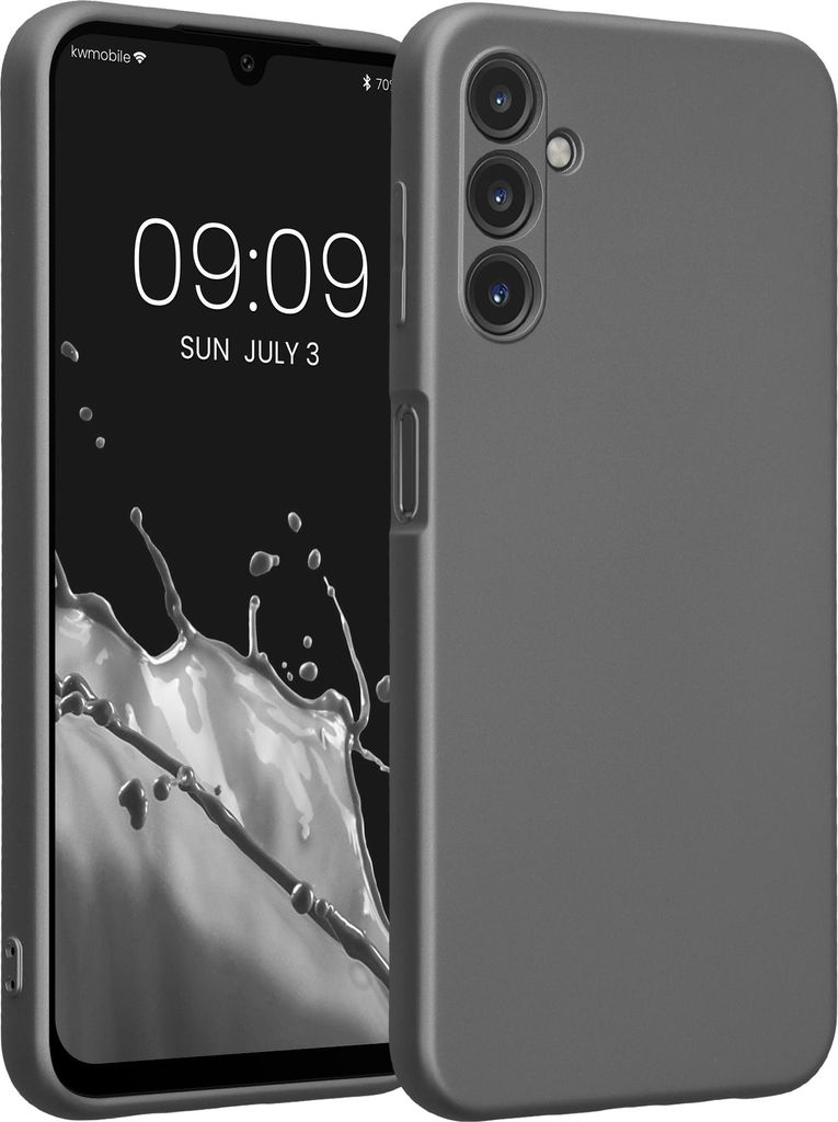 kwmobile Handyhülle für Samsung Galaxy A14 5G Hülle - weiche Silikon Case metallisch schimmernd - Schutzhülle Cover - Metallic Grau
