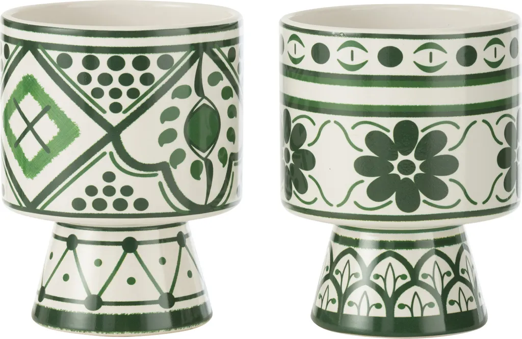 J-Line Cache-pot Rhodes en Céramique Vert Moyen - Lot de 2 Assortis
