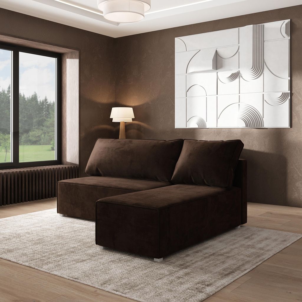 Masseno Ecksofa TURIN M mit Schlaffunktion L-Form, Sofa mit Bettkasten, Wohnzimmersofa, Couch, Soffa, Bettsofa, Couchgarnitur- Braun, MONOLITH 29