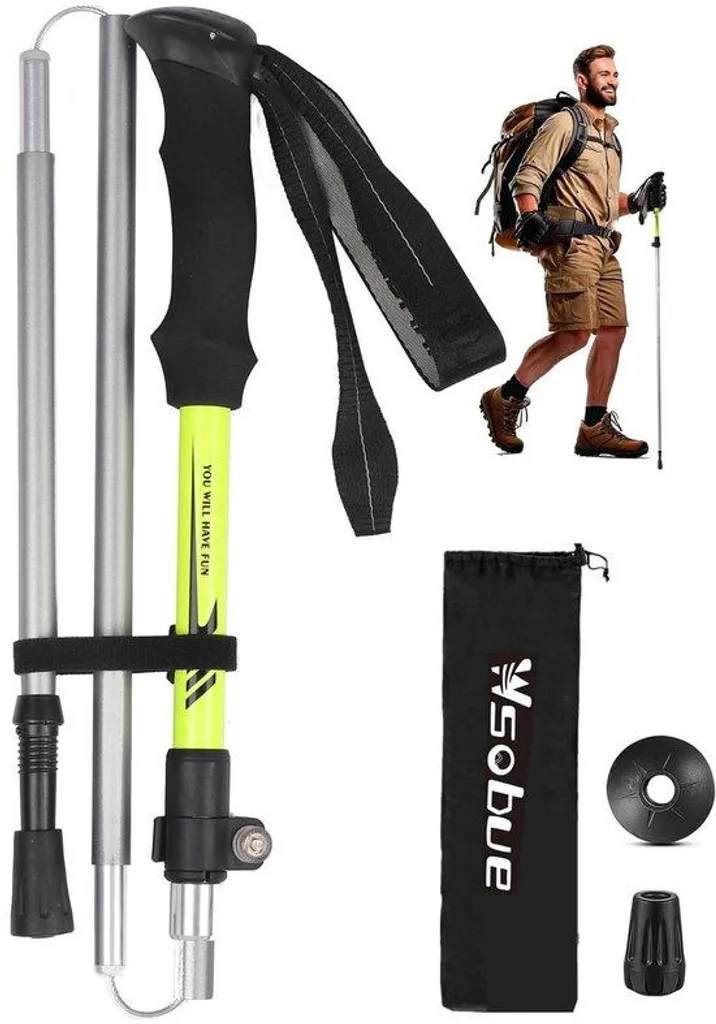 Bâton de marche pour randonnée en montagne aluminium pliable 135 cm