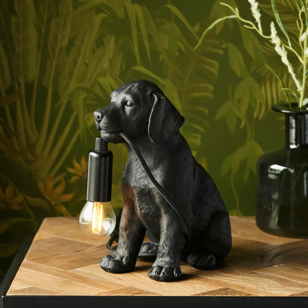Lampe de chevet enfant ou salon Labrador noir mat décoration Endon