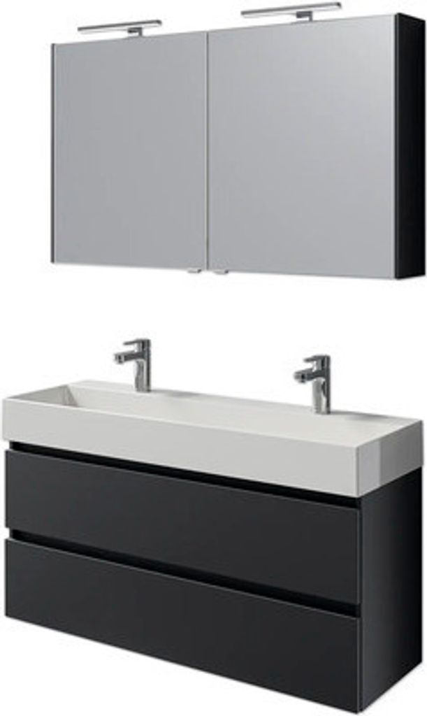 Badmöbelset 5-teilig und mehr Pelipal Torino BxHxT 121 x 200 x 40 cm Frontfarbe schwarz matt mit Waschtisch Keramik weiß