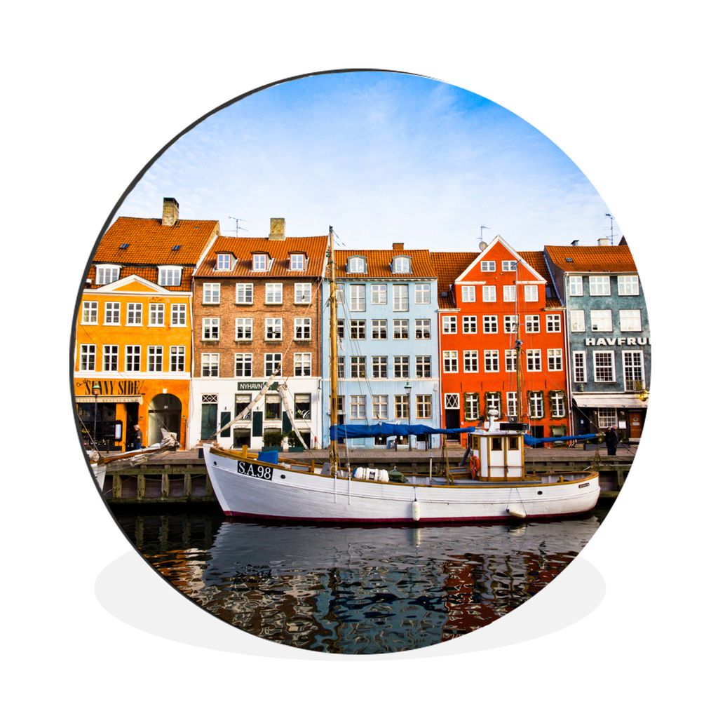MuchoWow Aluminium Wandkreis Häuser am Wasser in Kopenhagen - Dänemark Ø 60 cm Wanddeko Modern Wohnzimmer - Wand Kreis - Wandbild - Schlafzimm...
