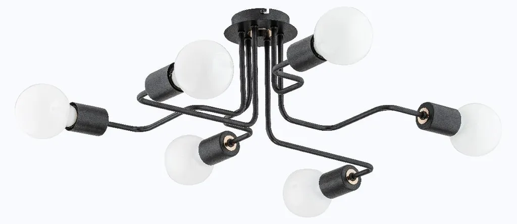 Grand plafonnier 6 lumières HARP en métal noir mat E27 55cm de large