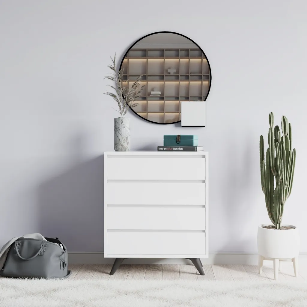 Commode Compacte Suvera pour Salon ou Chambre - Blanc Mat 86 cm de Haut