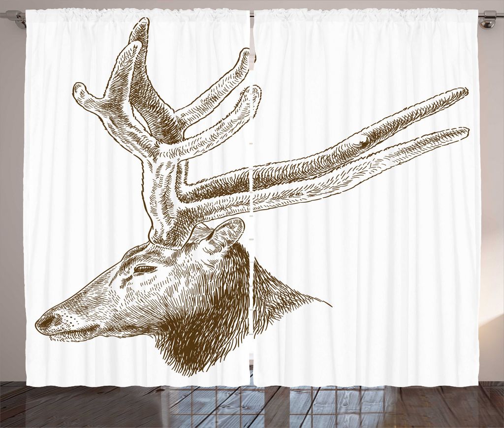 ABAKUHAUS Wild jagen Rustikaler Vorhang, Wild Animal Engraving, Wohnzimmer Universalband Gardinen mit Schlaufen und Haken, 280 x 245 cm, Fawn Sepia...