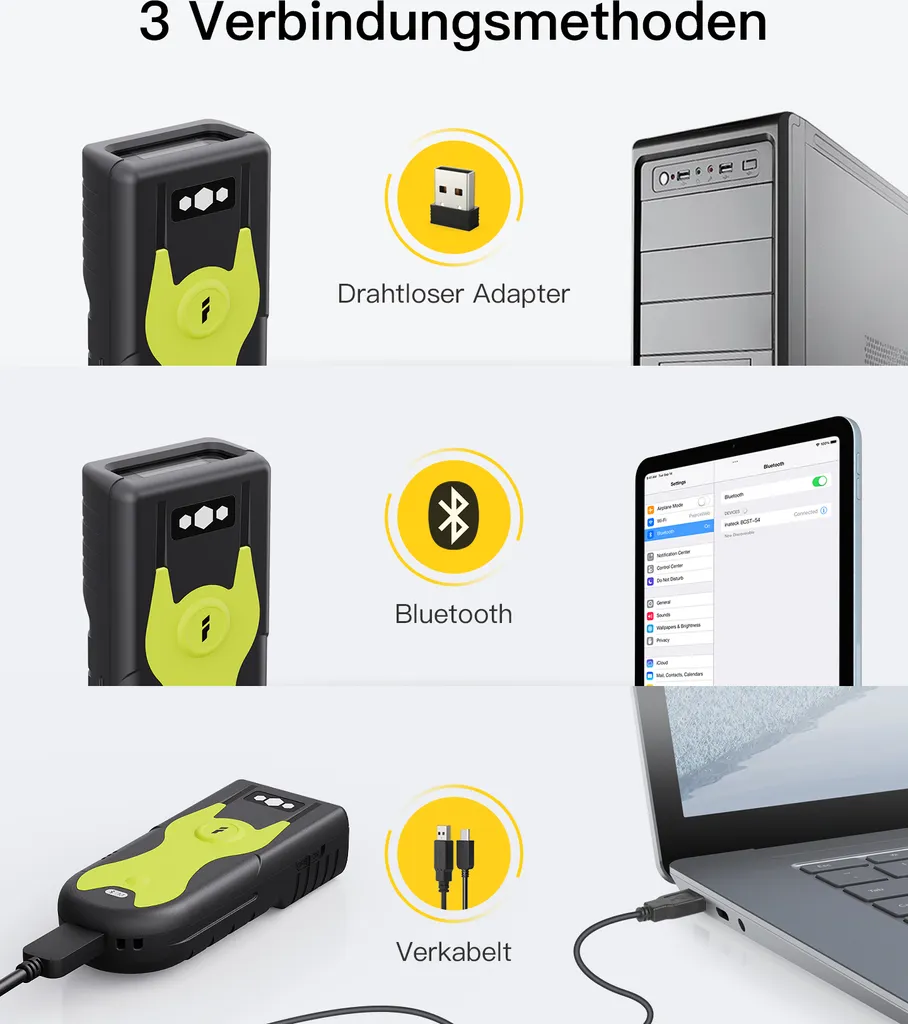 Douchette code-barres sans fil Inateck verte pour gestion de stock