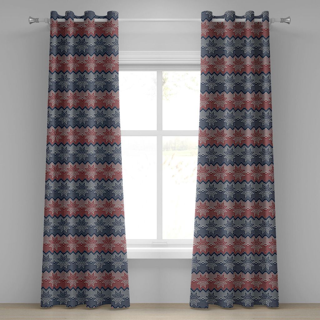 ABAKUHAUS nordisch Ösenvorhang, Traditionelles Strickmotiv mit Stickerei Style Floral Old Fashion Image, Dekorative 2-Panel-Fenstervorhänge, 280 ...