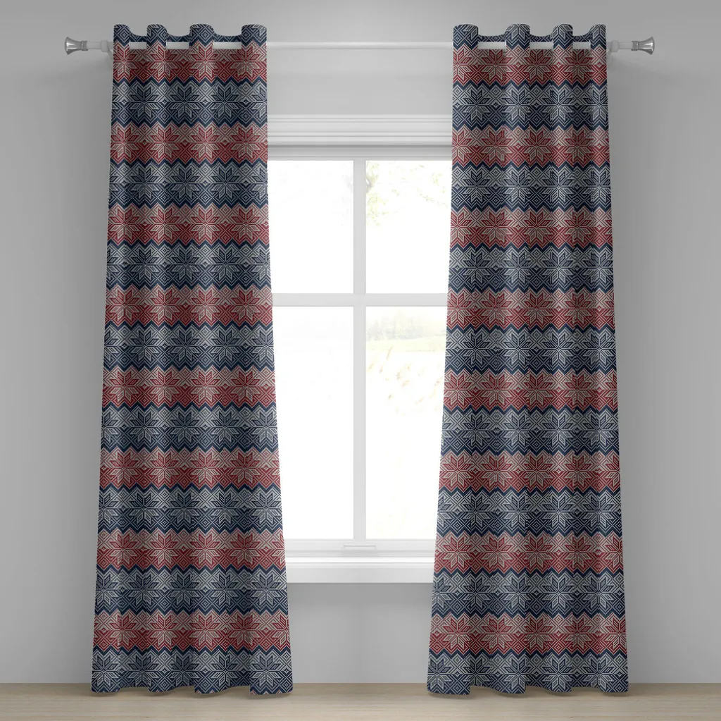 ABAKUHAUS Tenda nordica con occhielli, motivo tradizionale lavorato a maglia con ricami in stile floreale old fashion, tende decorative a 2 pannelli, 280 cm x 175 cm, blu scuro cocco