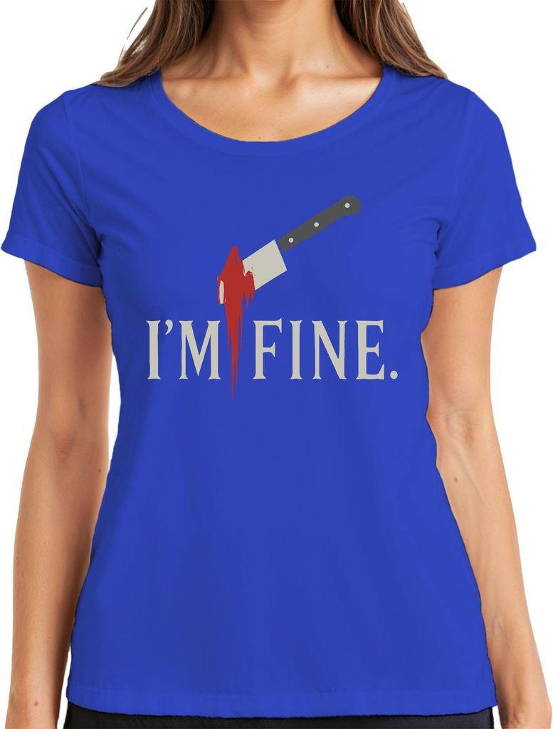 I'm fine blutiges Beil Horror Halloween sarkastisch düster Crime Damen T-Shirt, Blau, XL