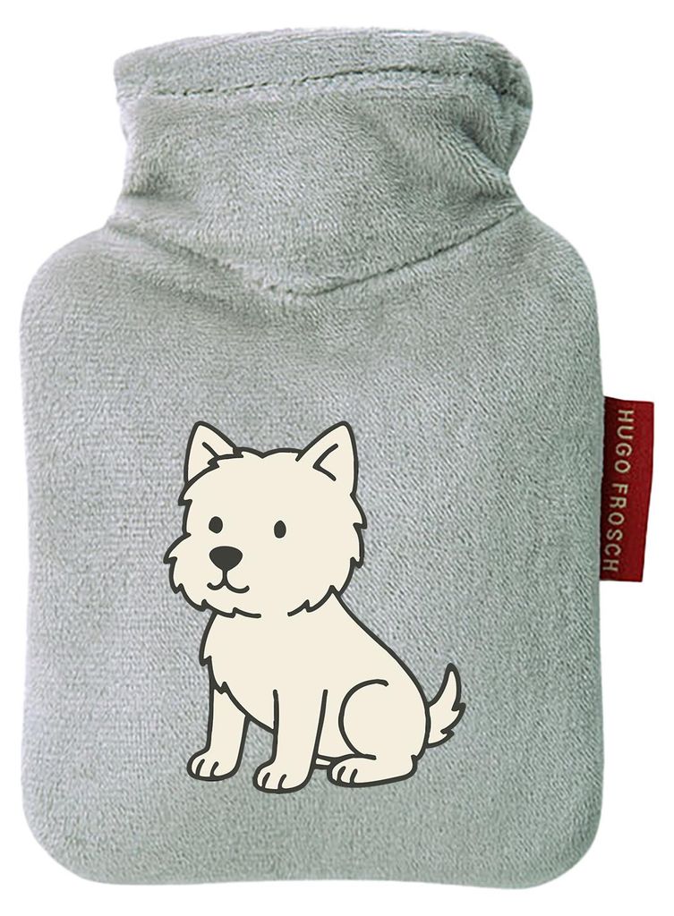 Huuraa Mini-Wärmflasche West Highland White Terrier Comic Westie 0,2 Liter Grey Mini Veloursbezug Taschenwärmer Geschenkidee