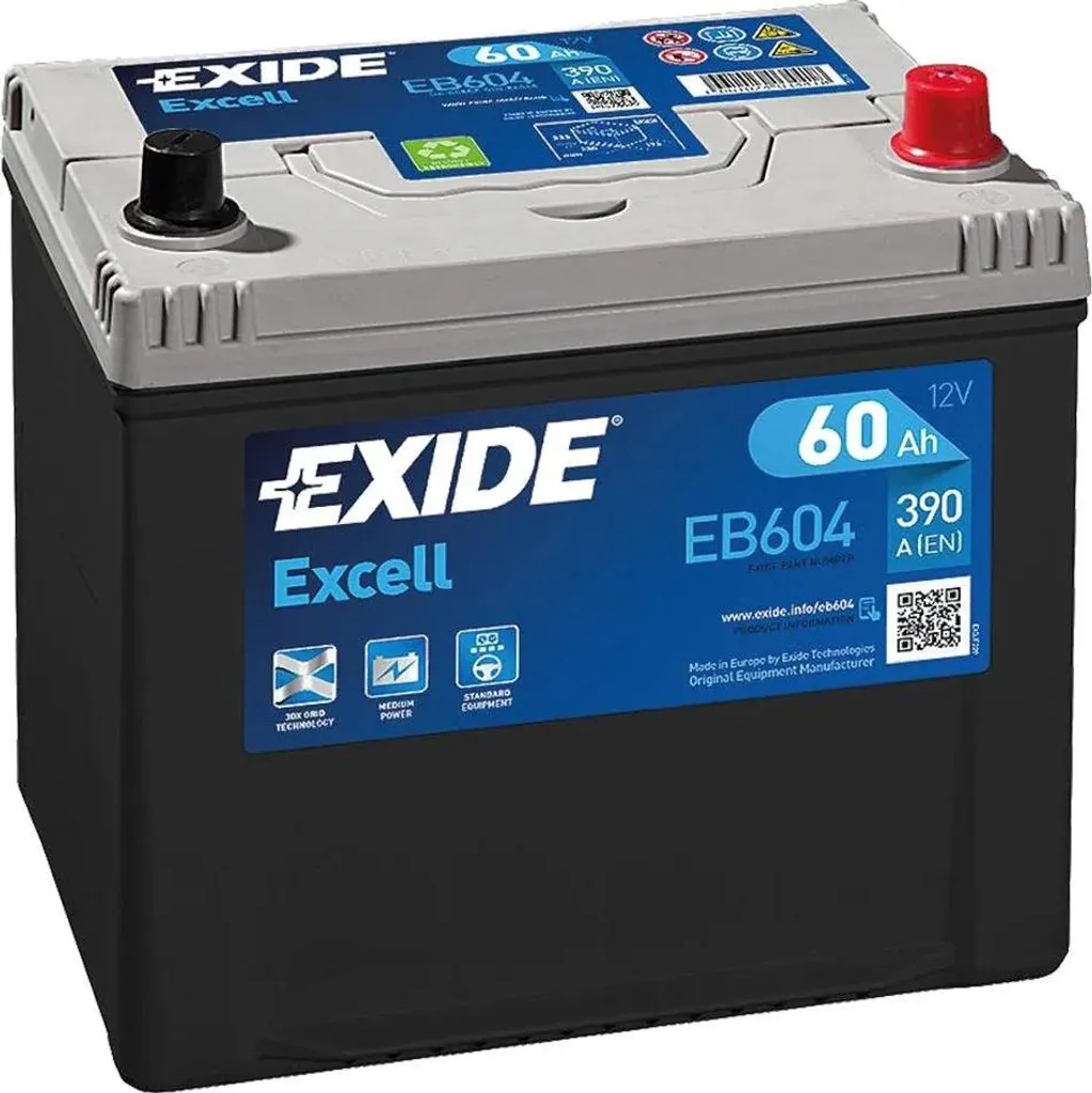 Batterie de démarrage Exide 12V 60Ah 390A EN pour voitures légères