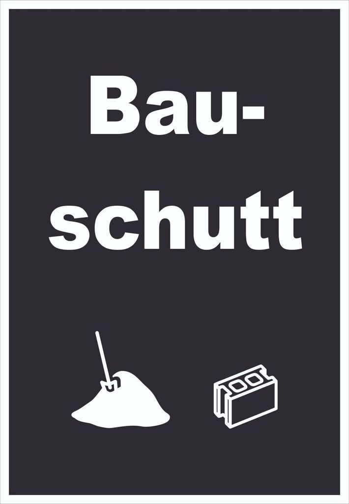 Bauschutt Mülltrennung Schild Text Symbol Ziegel Baustein hochkant A3 (297x420mm)