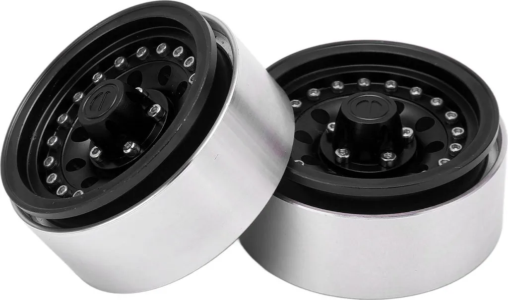 2 Jantes RC Beadlock 1.9 Noir en Alu 10 Trous pour Axial SCX10 TRX4