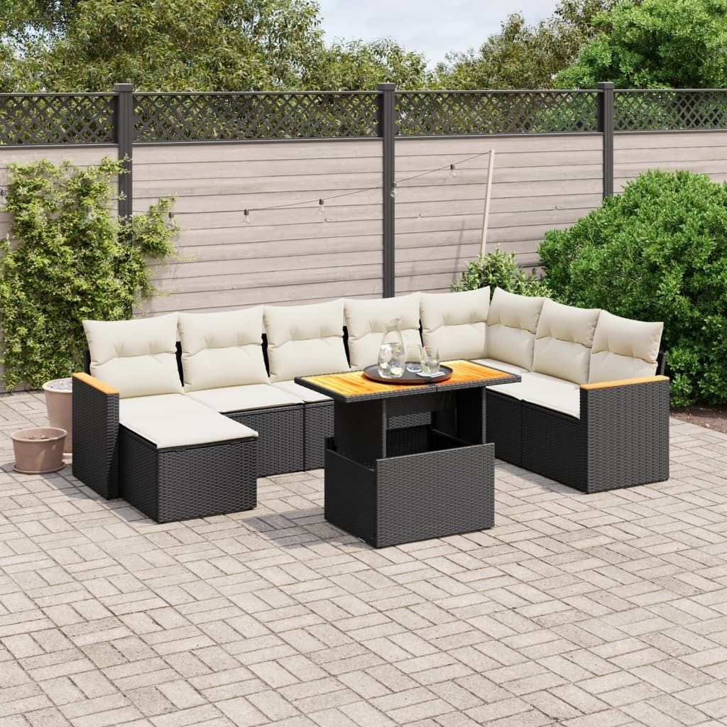 Maison Exclusive - 9-tlg. Garten-Sofagarnitur mit Kissen Schwarz Poly Rattan