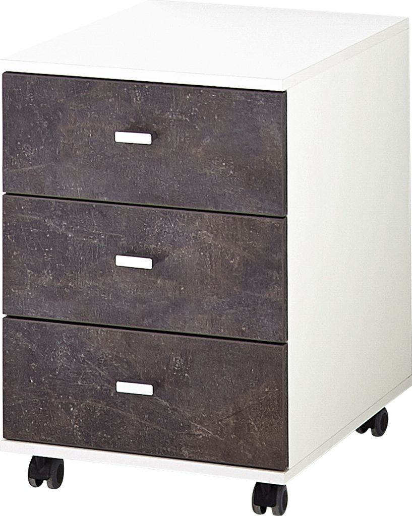 Stilvoller Rollcontainer PLANE in Weiß mit Basalto-Fronten | Bürocontainer | Aktenschrank | 40 x 57 x 49 | von Kadima Design