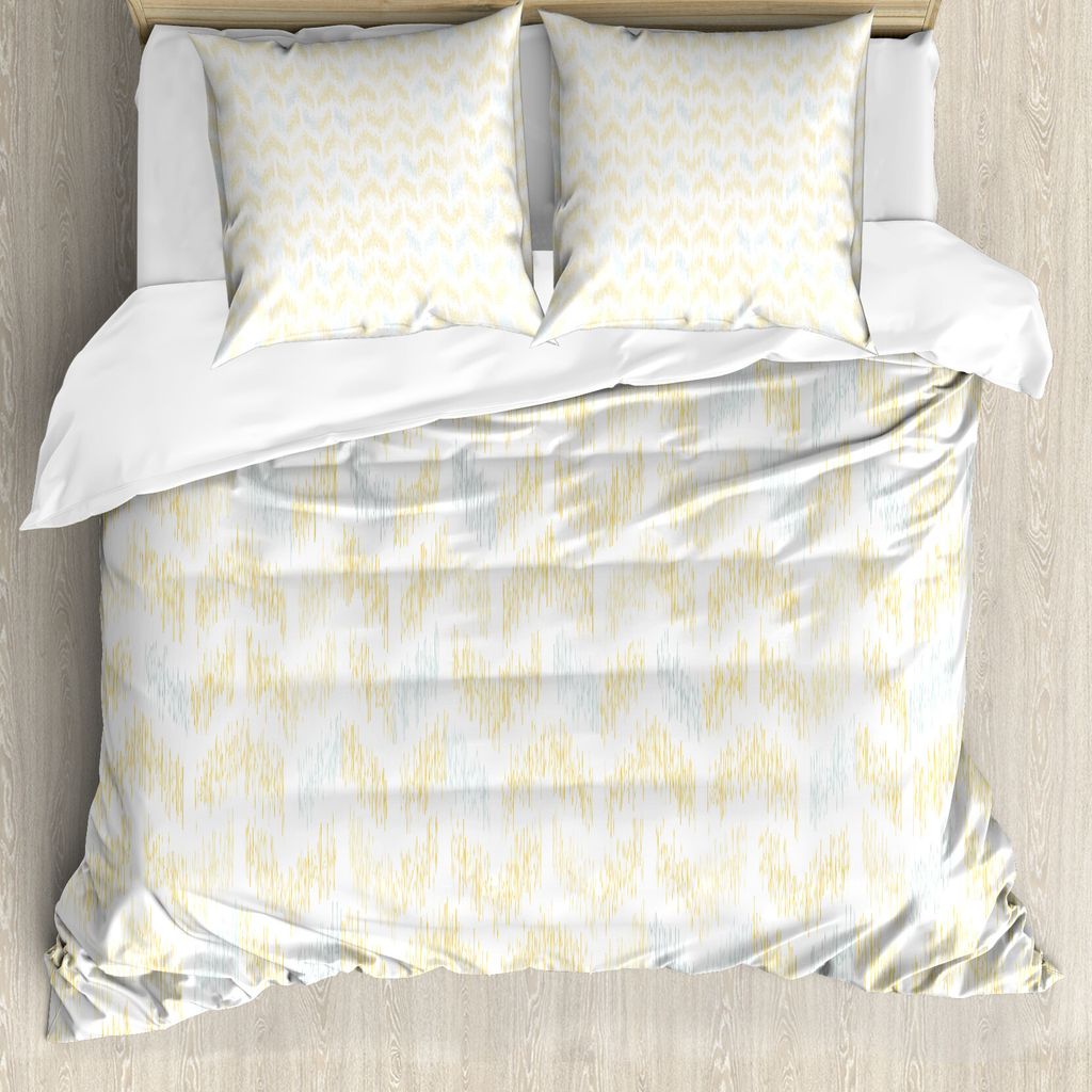 ABAKUHAUS Yellow Chevron Bettbezug, Ikat Stil Tile, Milbensicher Allergiker geeignet mit Kissenbezügen, 155 cm x 220 cm - 80 x 80 cm, Marigold Bla...