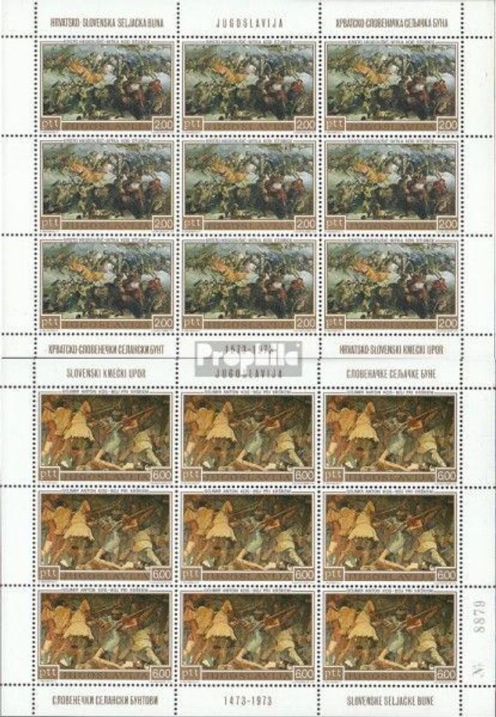 Briefmarken Jugoslawien 1973 Mi 1495-1496 Kleinbögen (kompl.Ausg.) postfrisch Aufstände