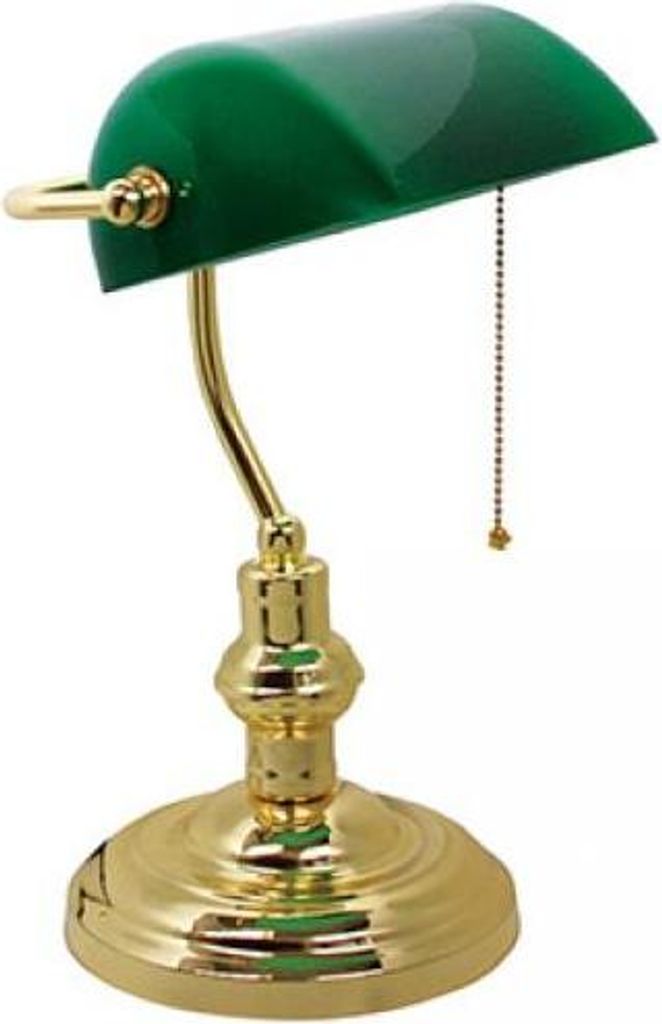 HOROZ Bankierslampe Gold E27, Grüner Glasschirm