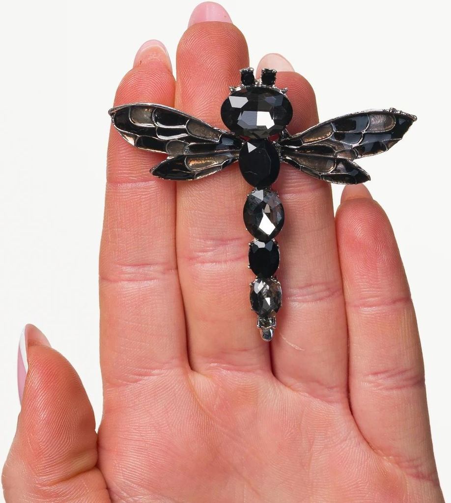 Elegante spilla a forma di libellula con cristalli neri, Immagine del prodotto 