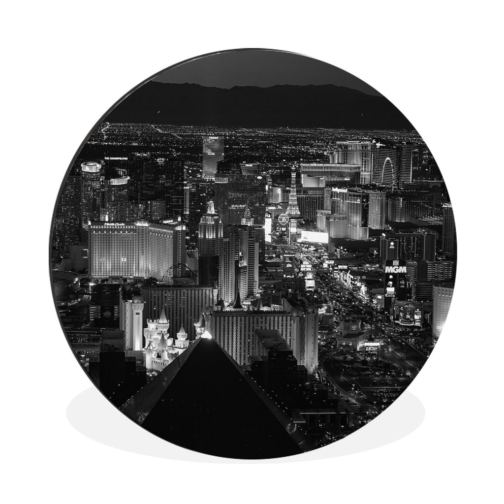 MuchoWow Aluminium Wandkreis Luftbildaufnahme von Las Vegas Ø 60 cm Wanddeko Modern Wohnzimmer - Wand Kreis - Wandbild - Schlafzimmer - Aluminiu...