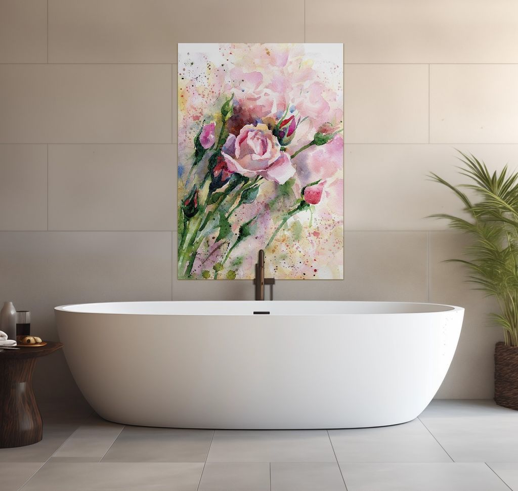 Wallario wasserfestes Poster selbstklebend 70 x 100 cm, Abstraktes Blumenbuket, Badezimmerposter Spritzschutz mit Hochglanzoberfläche in Glasoptik