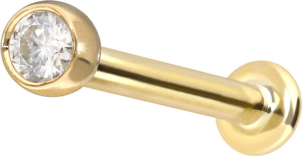 Ohrpiercing, Nasenpiercing 14 Karat Gold Labret mit Innengewinde MOISSANIT Gold Stablänge: 9mm | Stabstärke: 1,2mm | Kristallgröße: 2,5mm