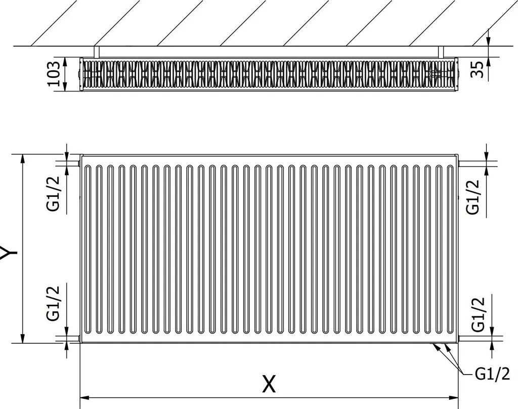 Radiateur à panneaux acier 300x1600mm blanc pour chauffage central
