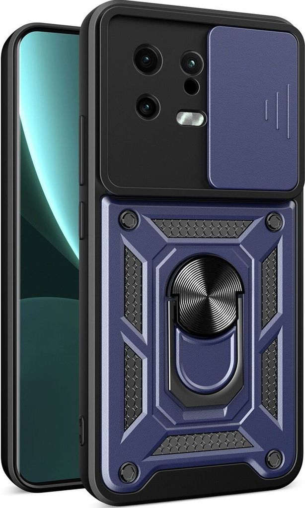 Mobigear Armor Ring Cam Slide Xiaomi 13 Hülle Hardcase Backcover Stoßfest mit Ringhalter und Kamera Slider - Blau
