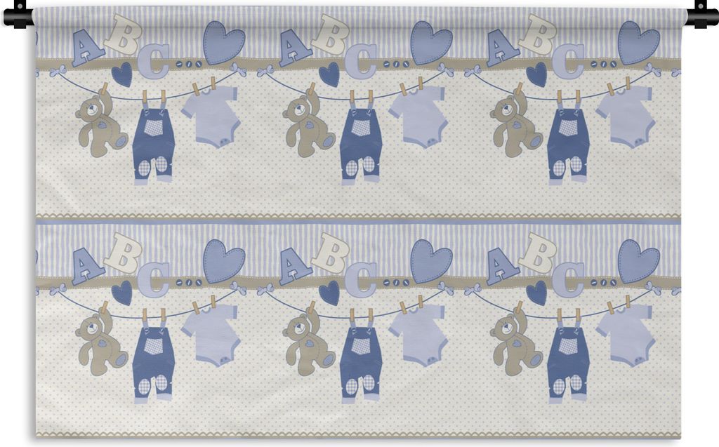 MuchoWow Wandteppich Wandbehang Babykleidung - Wäscheleine - Teddybär - Schnittmuster 150x100 cm Tapisserie Dekoration Wandtuch - Waschbar - Ta...