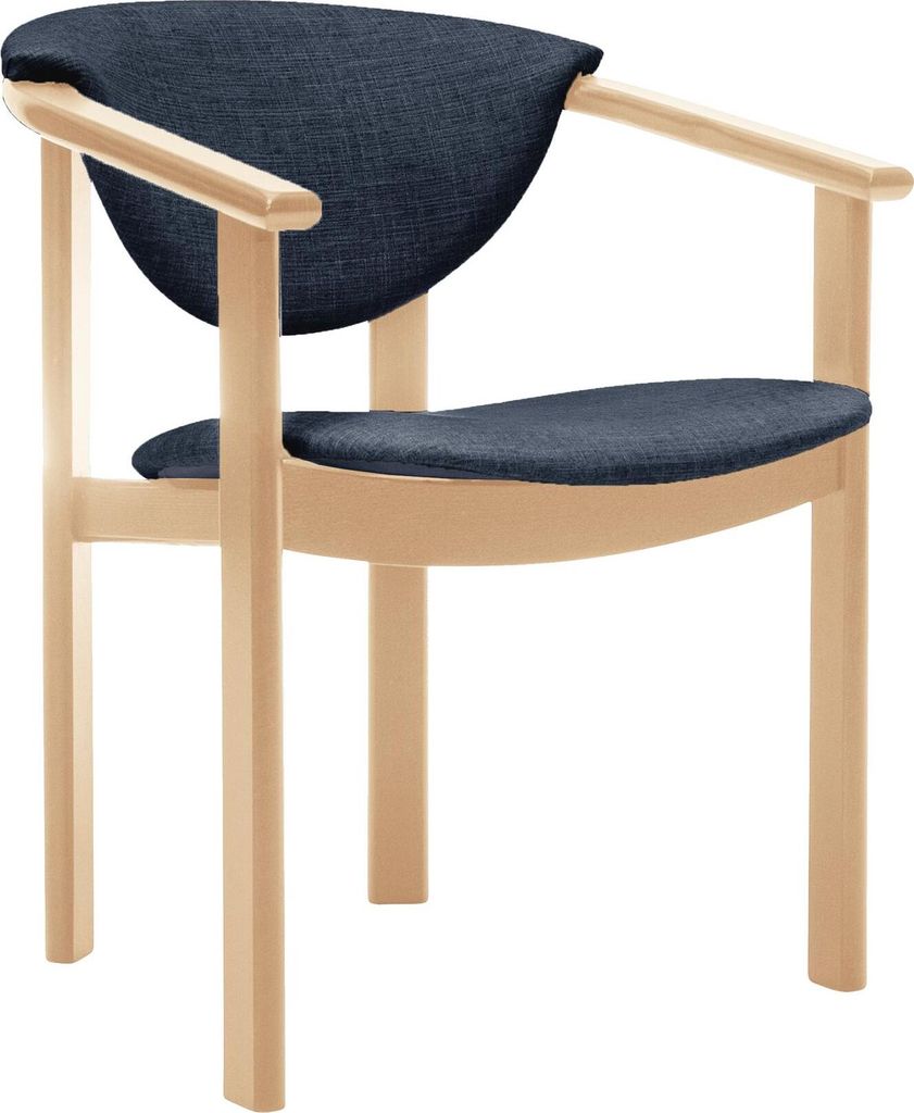 Polsterstuhl mit Armlehnen Kate F1 moderne gepolsterte Stuhl stilvoll Sessel für Esszimmer in Webstoff, Farbe: blau - inari 80, Beinefarbe: natür...