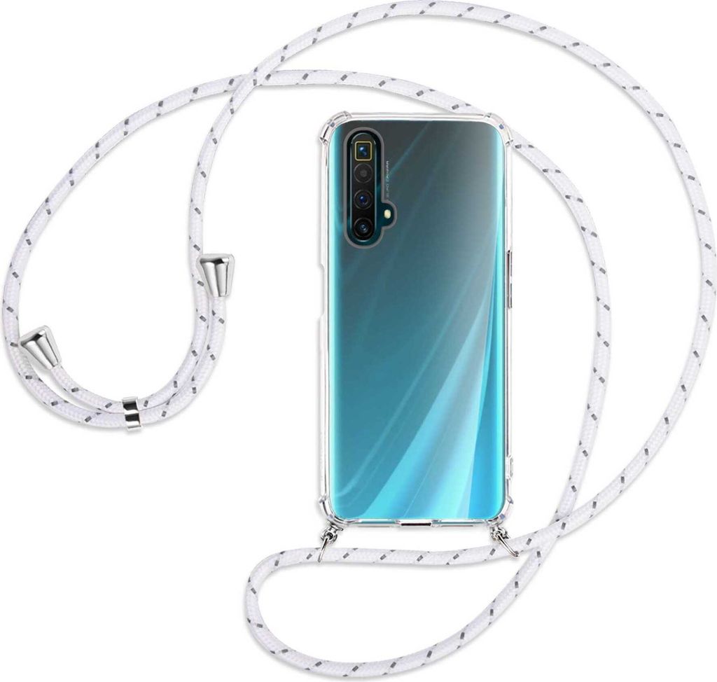 Handykette Backcover-Schutzhülle mit Band (Metall silberfarben) für Realme X50 / X50m 5G - weiß/grau