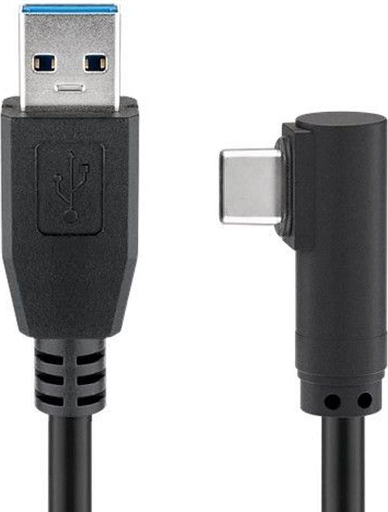 USB-C Stecker auf USB A 3.0 Kabel mit 90 Grad Stecker, schwarz, zum super schnellen Laden und Synchronisieren mit bis zu 4,5W 0,5 Meter