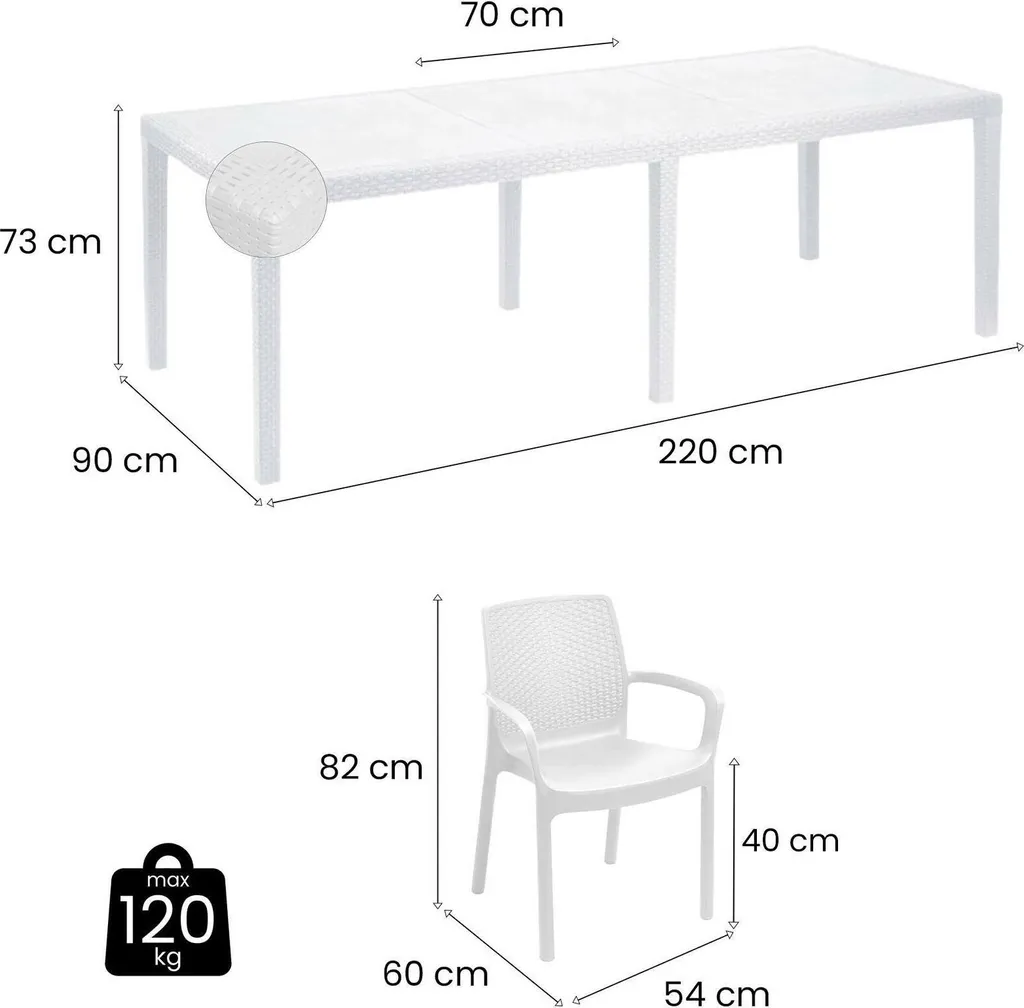 Grande table et chaises blanches 10 places design robuste