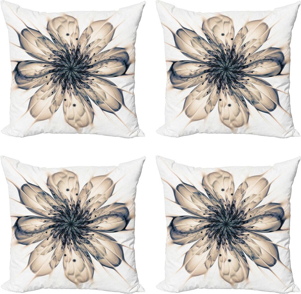 ABAKUHAUS Blume Kissenbezug Set (4 Stück), Close-up Fractal-Blumen, Moderner Doppelseitiger Digitaldruck, 40 cm x 40 cm, Kakao und Schwarz