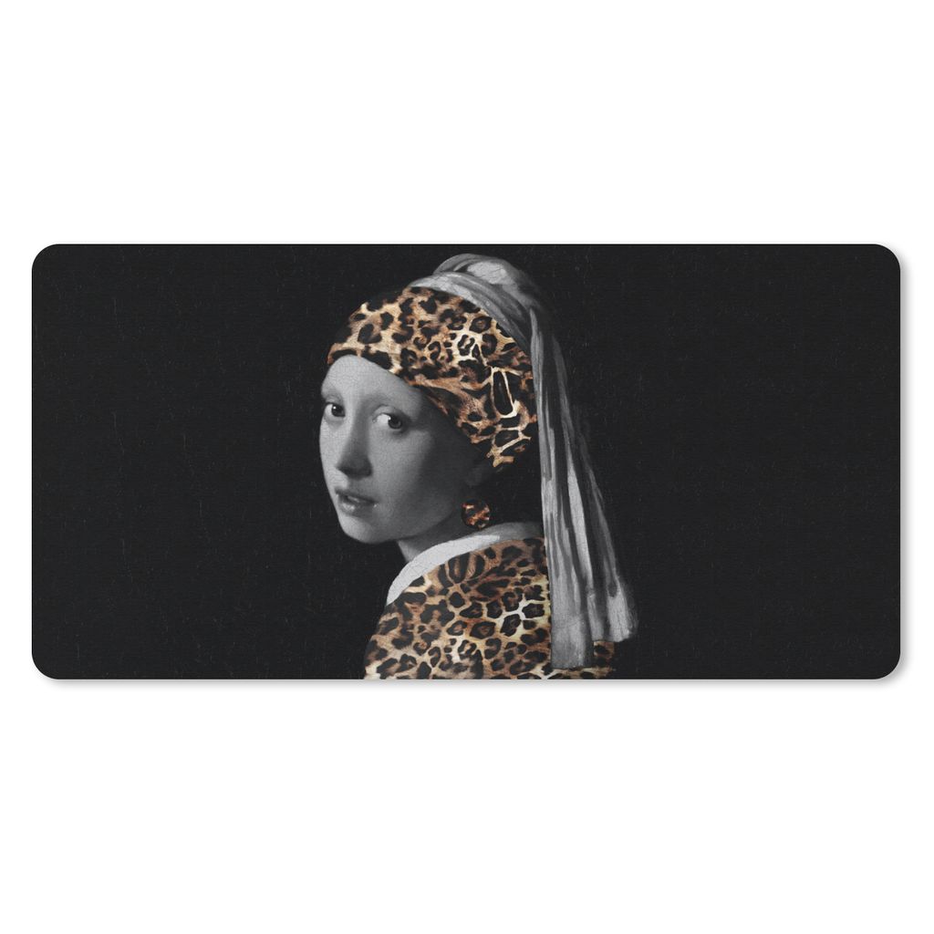 MuchoWow Schreibtischunterlage Johannes Vermeer - Pantherdruck - Mädchen mit Perlenohrring 80x40 cm - XXL Mauspad - Gaming Mauspad