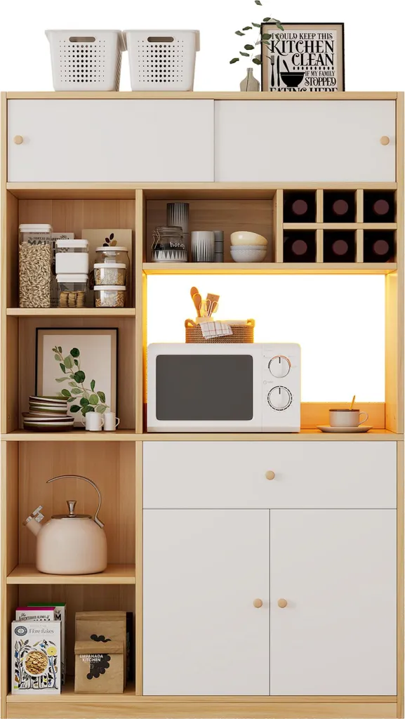 Buffet de cuisine pour ranger vaisselle et micro-ondes, solution LED - 13